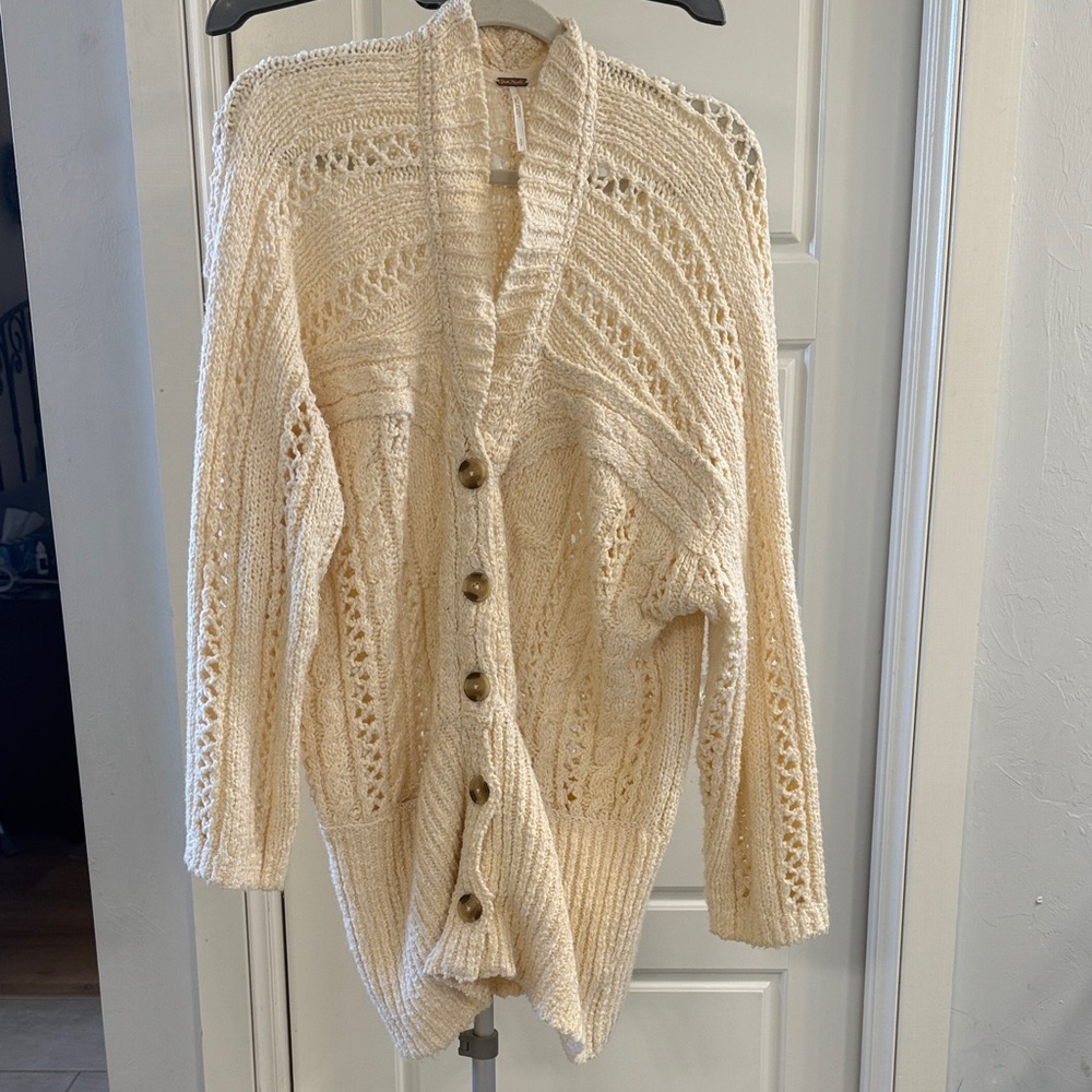 Free People Cozy Cream Knit Cardigan Sweater